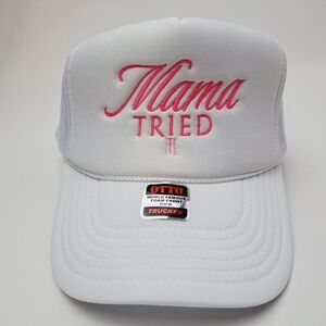 Daddy Tried Foam Trucker Mesh Snapback White Pink Text